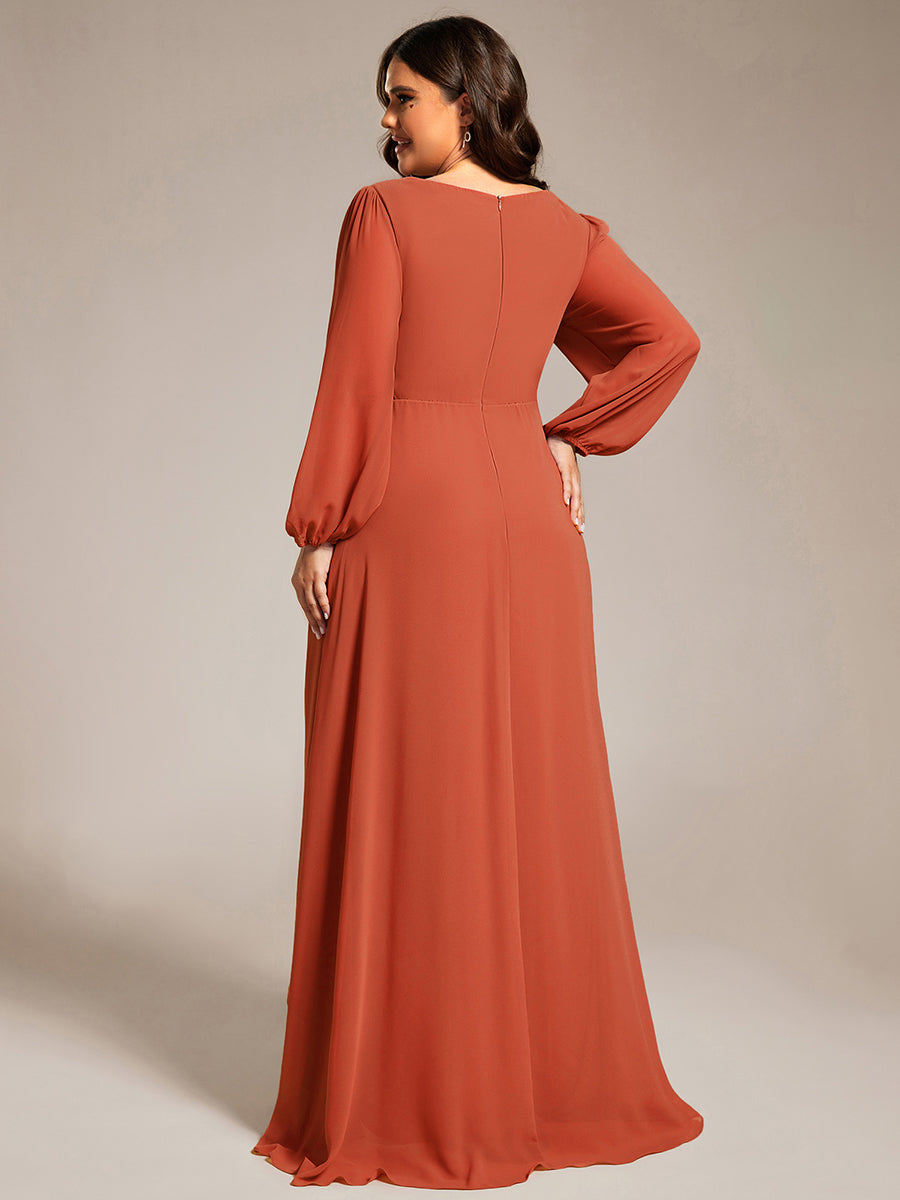 Charmante Robe De Demoiselle D'honneur Plissée À Manches Lanternes En Mousseline De Soie Et Taille Haute #Couleur_Burnt Orange