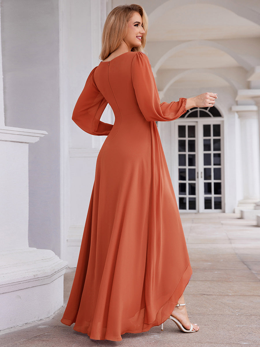 Charmante Robe De Demoiselle D'honneur Plissée À Manches Lanternes En Mousseline De Soie Et Taille Haute #Couleur_Burnt Orange