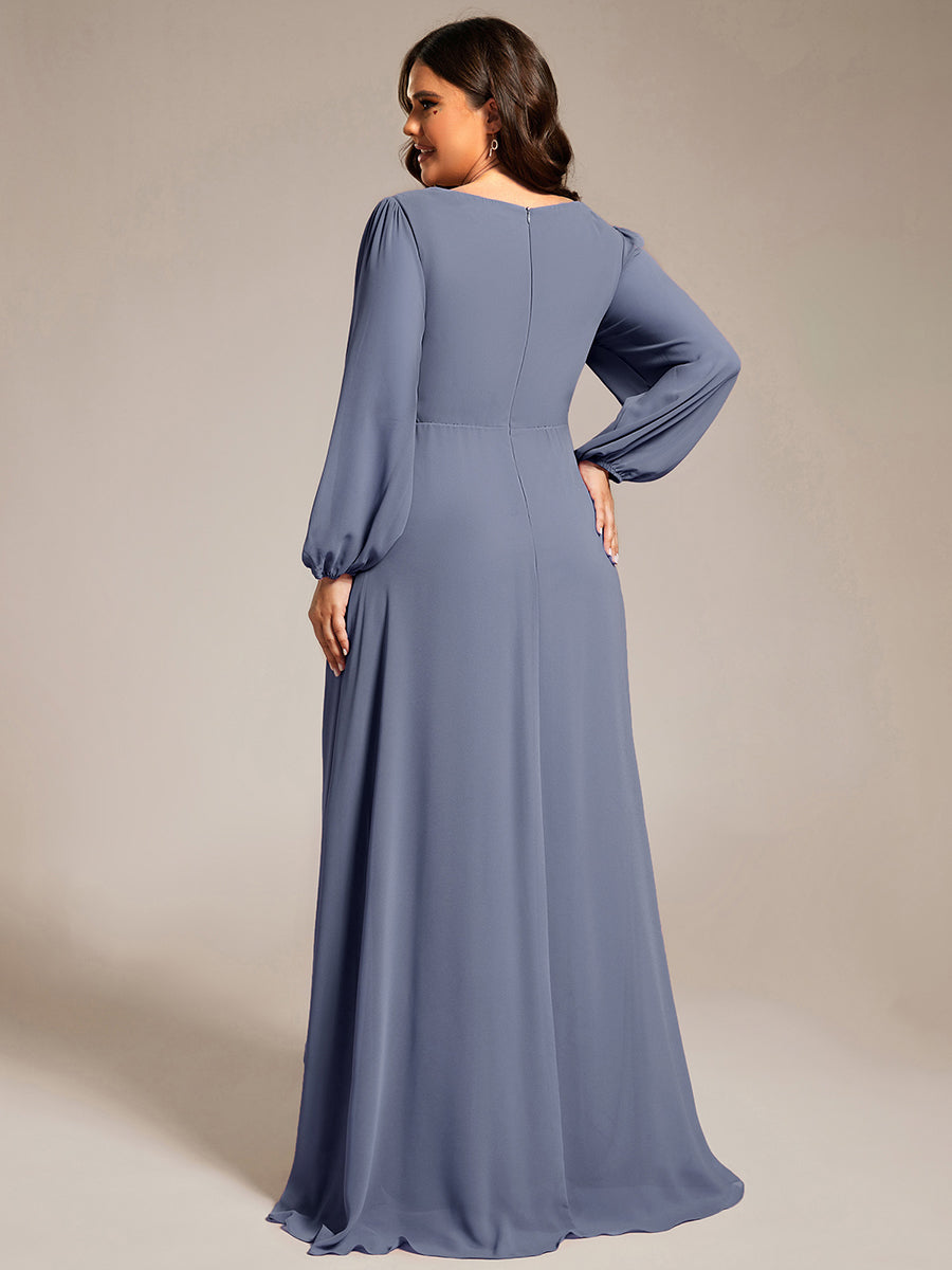 Charmante Robe De Demoiselle D'honneur Plissée À Manches Lanternes En Mousseline De Soie Et Taille Haute #Couleur_Marine Fume