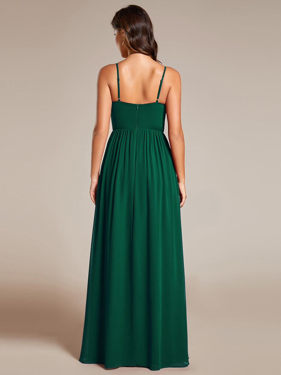 Robe de demoiselle d'honneur plissée sans manches en mousseline avec feuille de lotus #Couleur_Vert Fonce