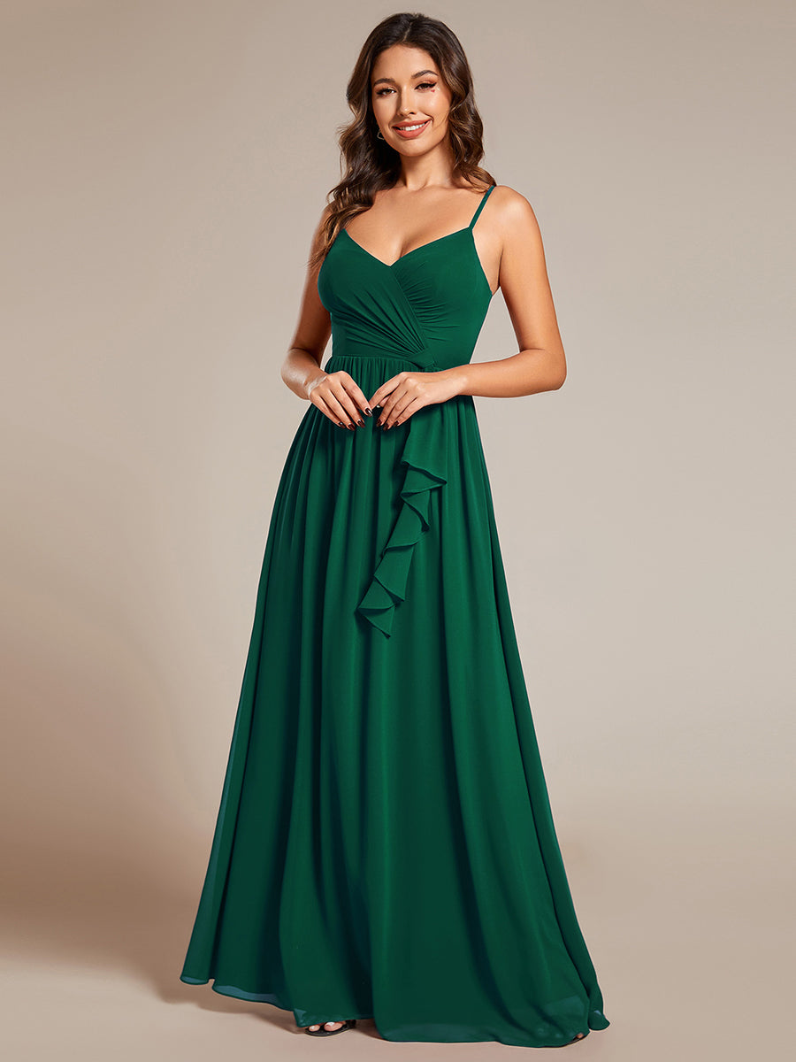 Robe de demoiselle d'honneur plissée sans manches en mousseline avec feuille de lotus #Couleur_Vert Fonce