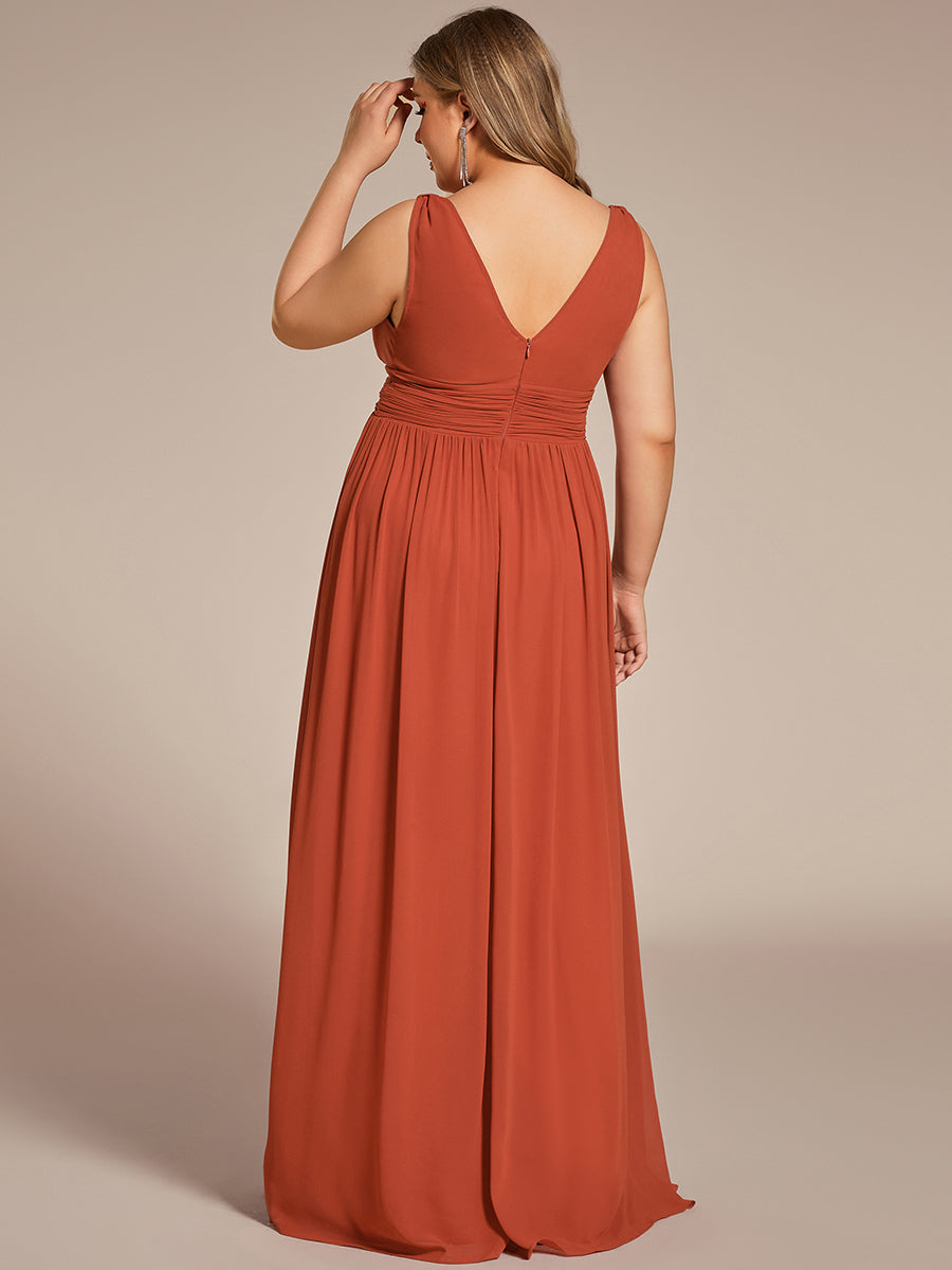 Robe de demoiselle d'honneur en mousseline de soie à col en V grande taille #Couleur_Burnt orange