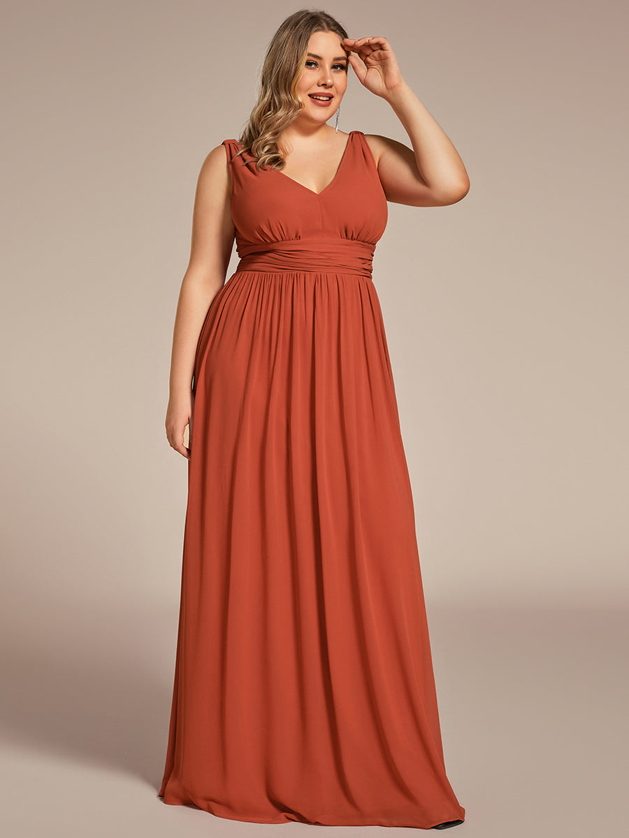 Robe de demoiselle d'honneur en mousseline de soie à col en V grande taille #Couleur_Burnt orange