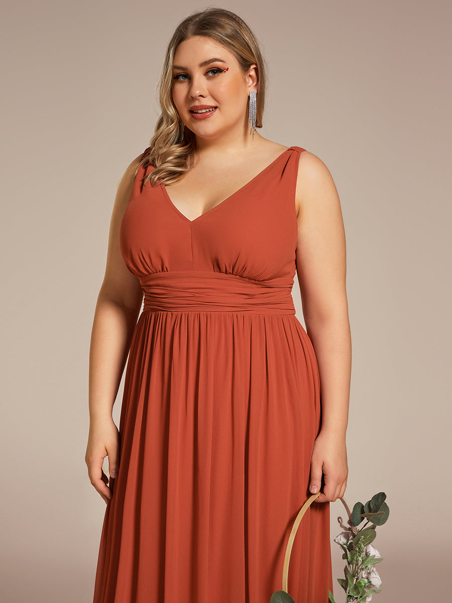 Robe de demoiselle d'honneur en mousseline de soie à col en V grande taille #Couleur_Burnt orange