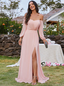 Pink Chiffon Bridesmaid Dresses #style_ESS0002PK