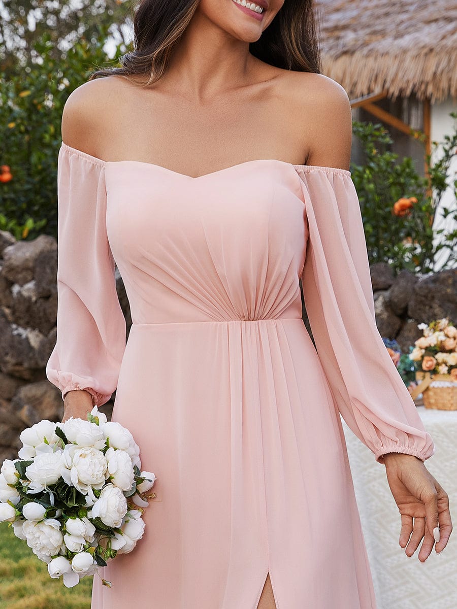 Pink Chiffon Bridesmaid Dresses #style_ESS0002PK