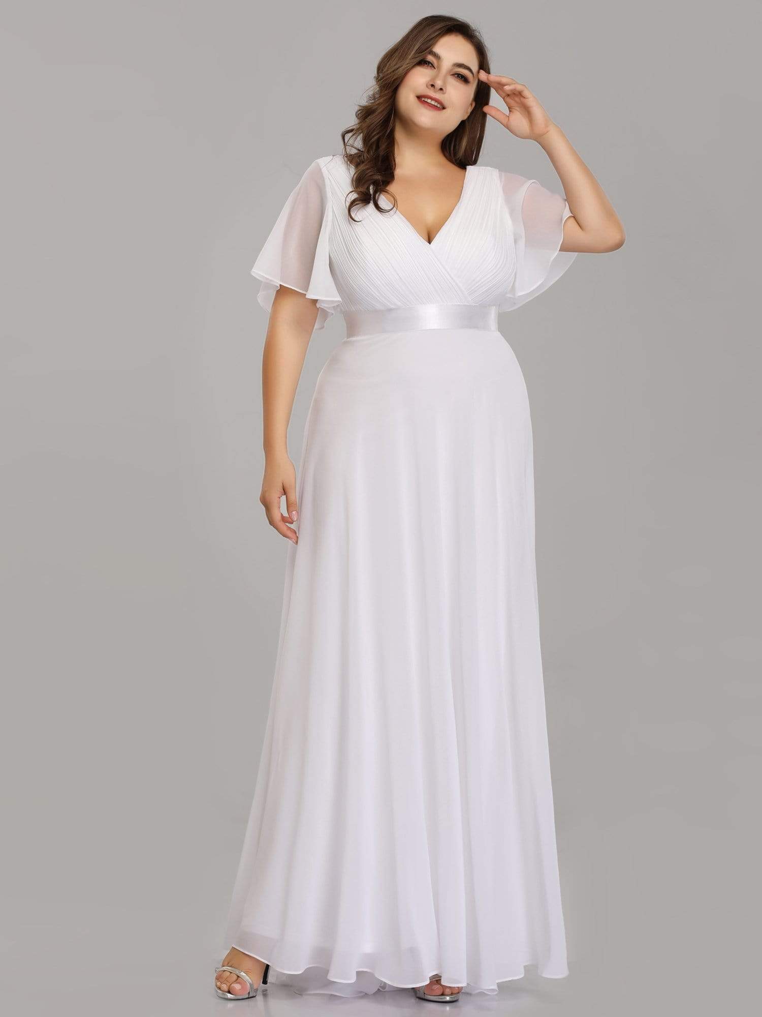 Robe de Soirée Grande Taille Empire avec Manches Flottantes #Couleur_Blanc