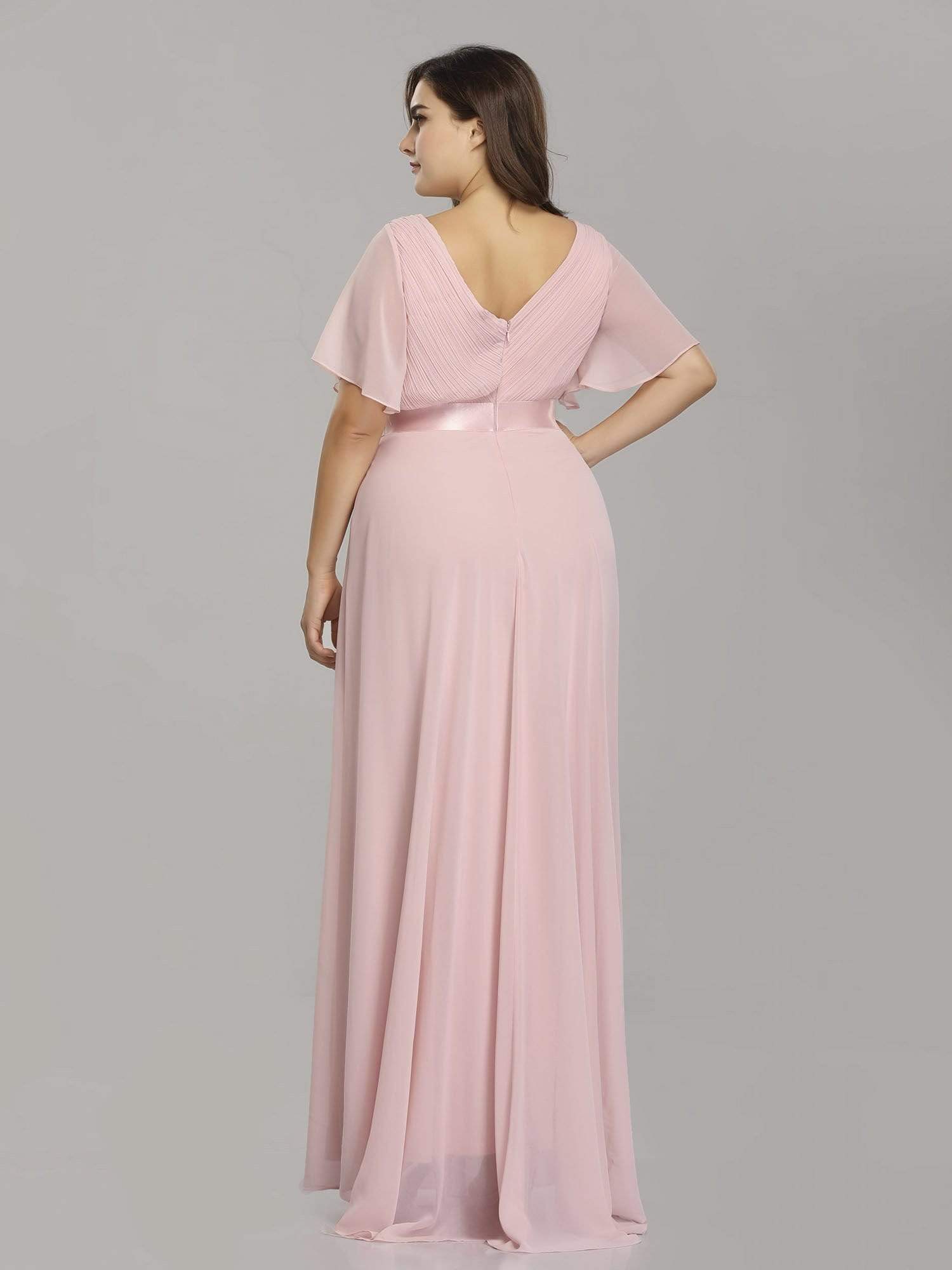 Robe mariage invitée Grande Taille Empire avec Manches Flottantes #Couleur_Rose