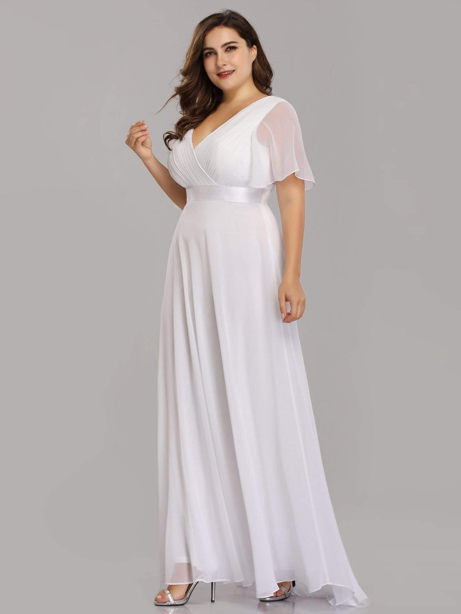 Robe mariage invitée Grande Taille Empire avec Manches Flottantes #Couleur_Blanc