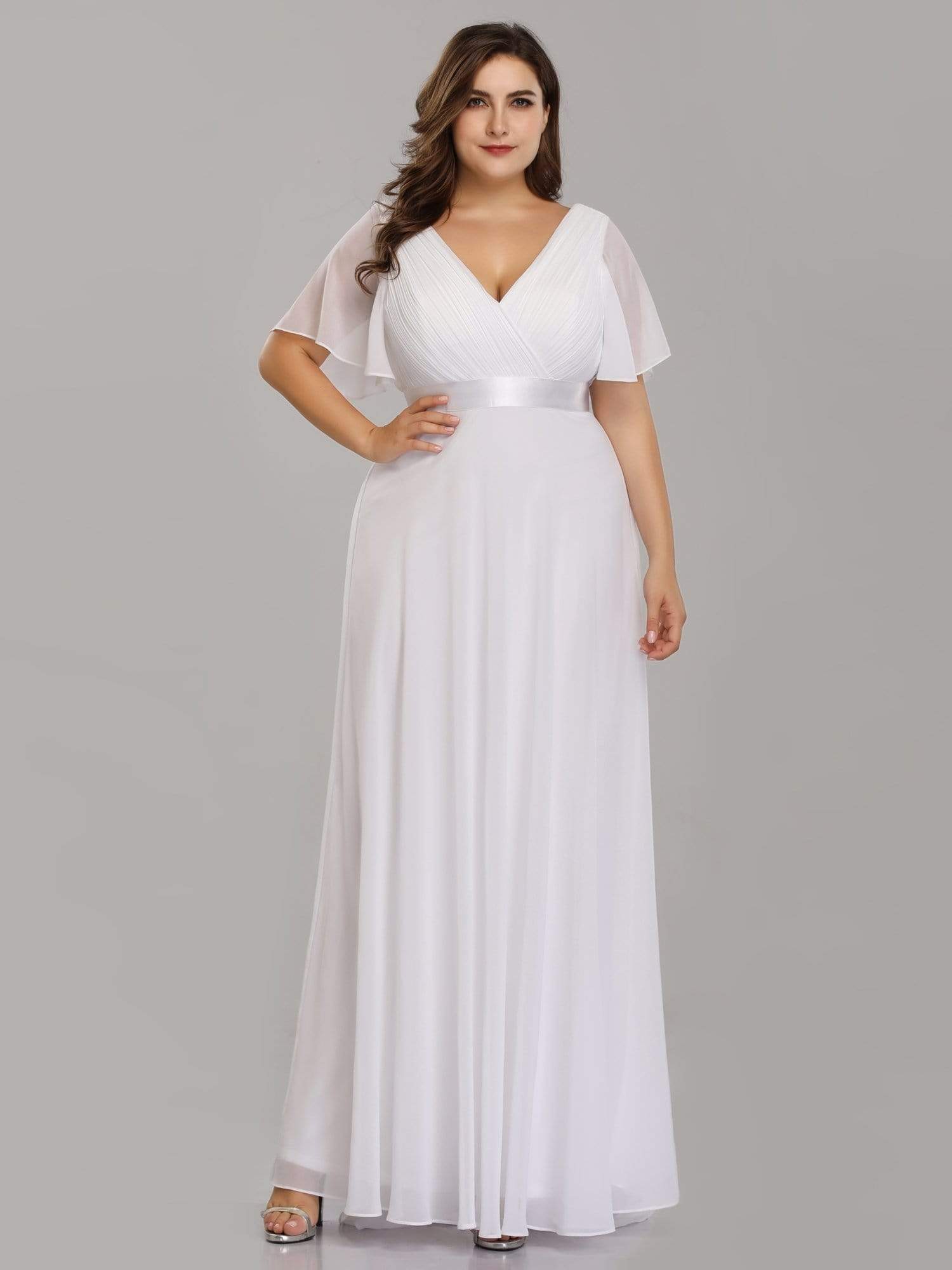 Robe mariage invitée Grande Taille Empire avec Manches Flottantes #Couleur_Blanc