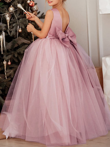 Robe Enfant d Honneur Robe de Princesse Fille Fleur en Satin avec Tulle Brode et N ud dans le Dos Ever Pretty FR