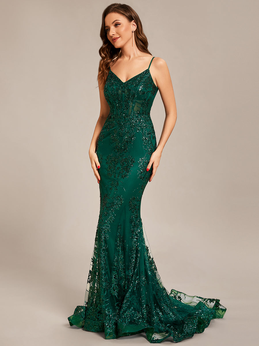 Taille personnalisée robe de bal taille transparente dos nu serré #Couleur_Vert Fonce