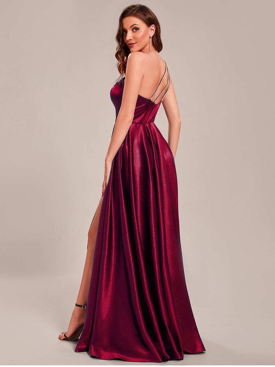 Taille personnalisée Robe de bal une épaule longue en satin une ligne #Couleur_Bordeaux