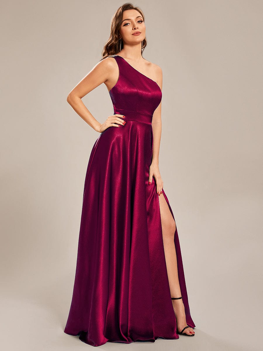 Taille personnalisée Robe de bal une épaule longue en satin une ligne #Couleur_Bordeaux