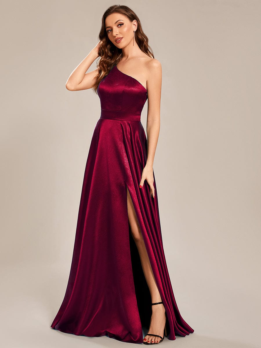 Taille personnalisée Robe de bal une épaule longue en satin une ligne #Couleur_Bordeaux