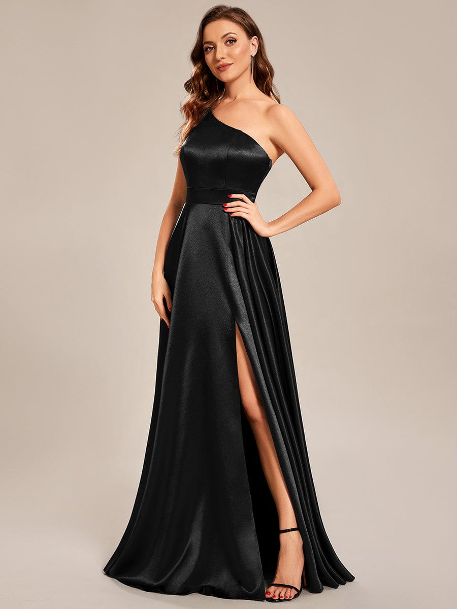 Taille personnalisée Robe de bal une épaule longue en satin une ligne #Couleur_Noir