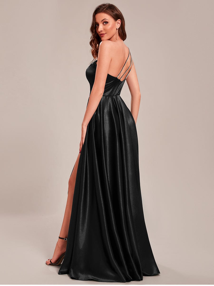 Taille personnalisée Robe de bal une épaule longue en satin une ligne #Couleur_Noir