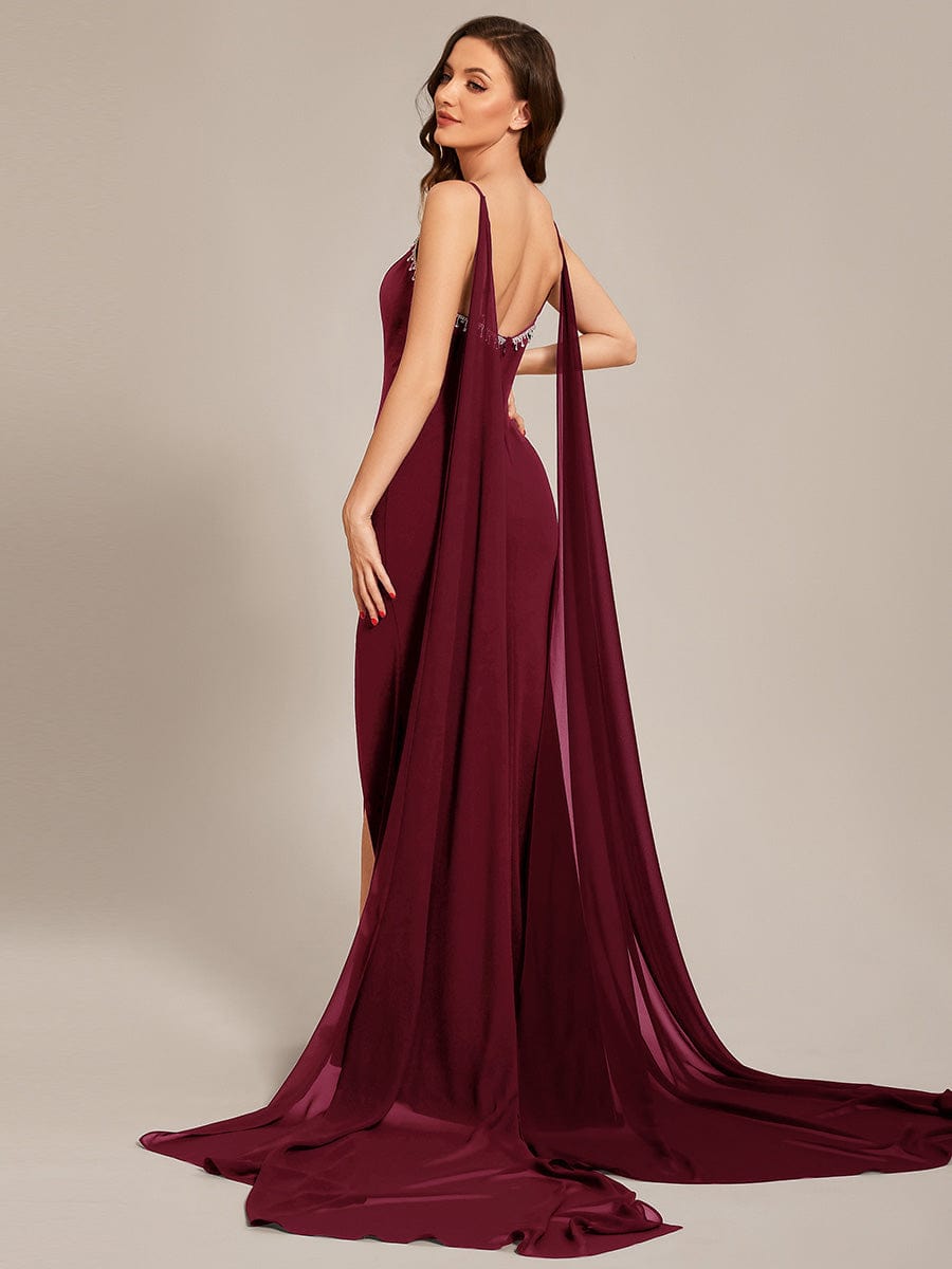 Taille personnalisée Robes de bal en mousseline Bretelles fines Sequin #Couleur_Bordeaux