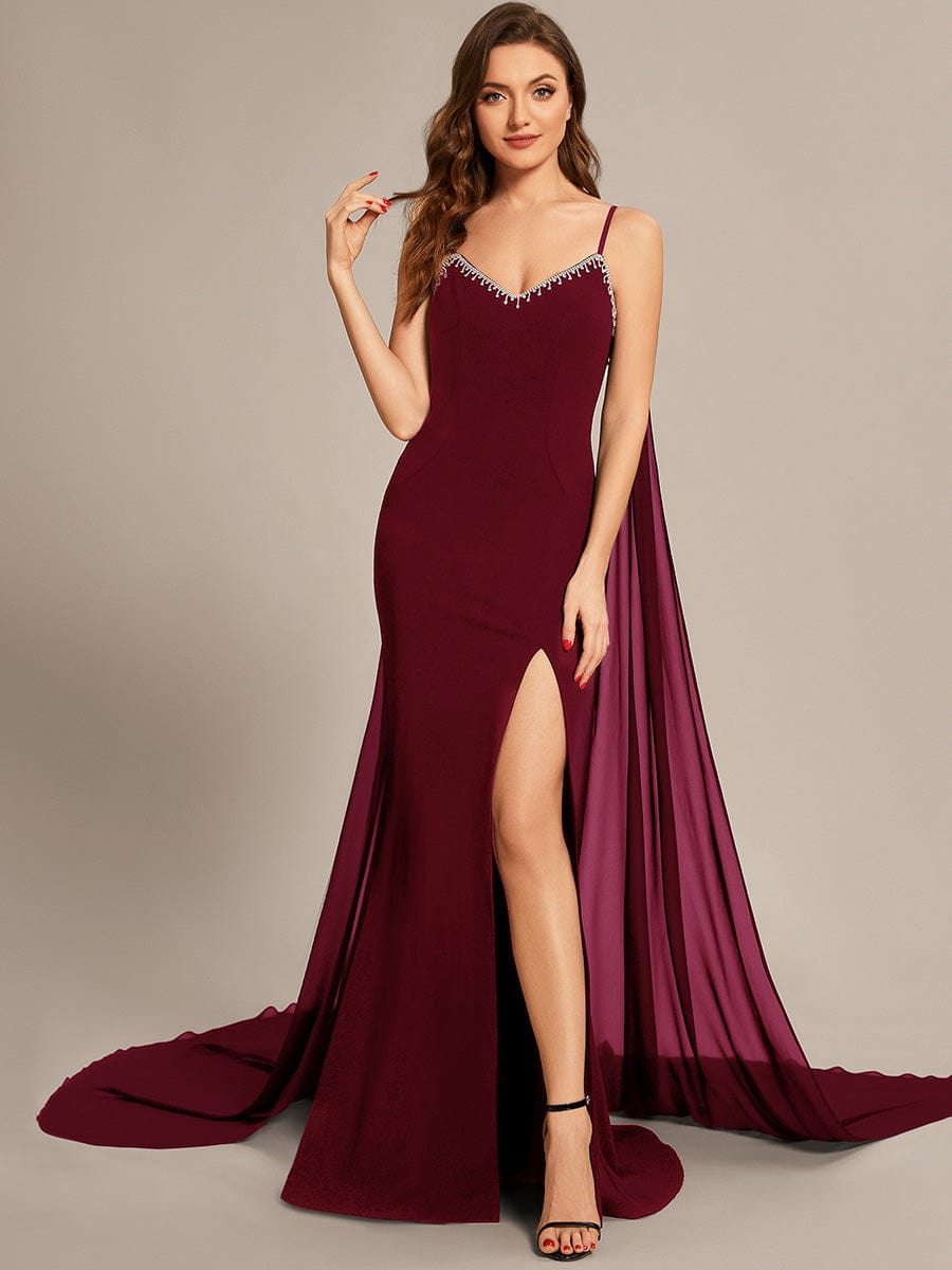 Taille personnalisée Robes de bal en mousseline Bretelles fines Sequin #Couleur_Bordeaux