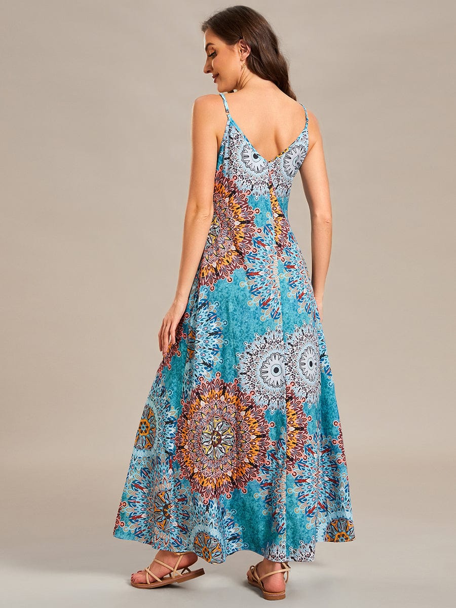 Robe d'été Plage Vacances maxi ample à bretelles fines A Ligne #Couleur_Bleu Clair Boheme