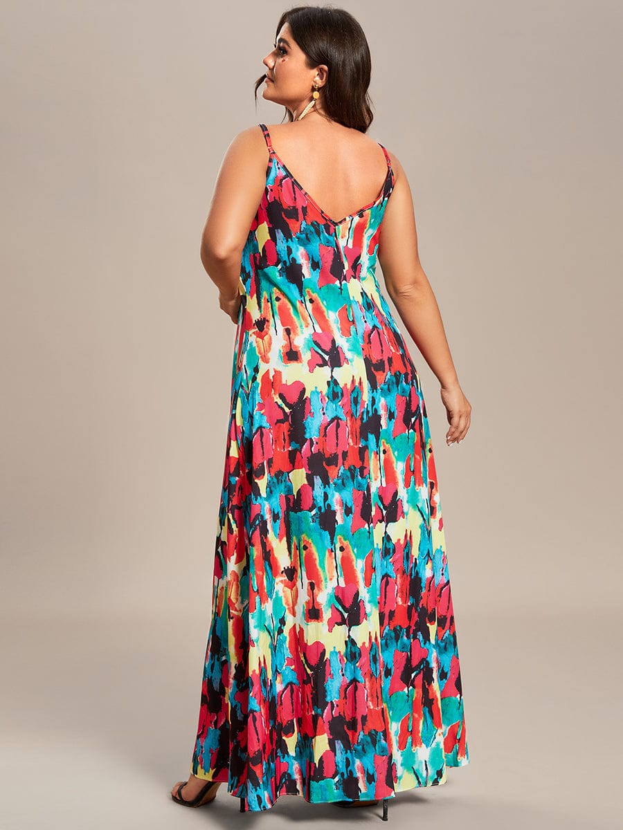 Robe d'été Plage Vacances maxi ample à bretelles fines A Ligne #Couleur_Multicouleur