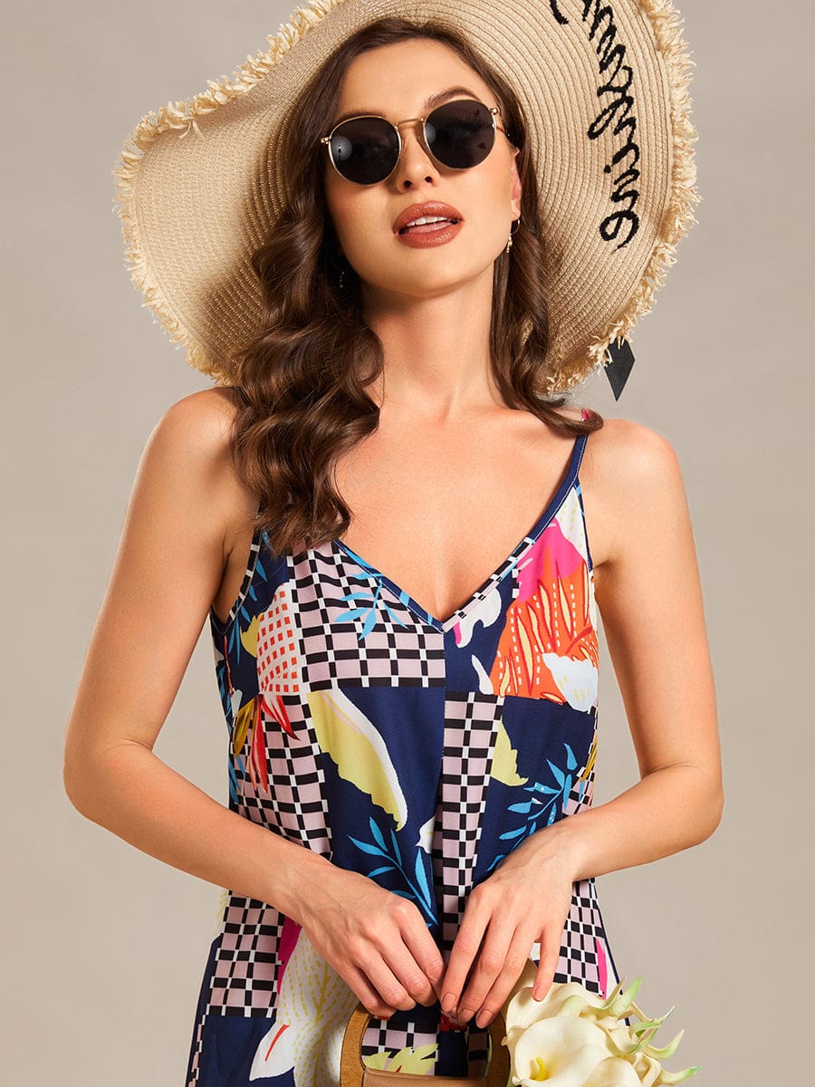 Robe d'été Plage Vacances maxi ample à bretelles fines A Ligne #Couleur_Imprime geometrique