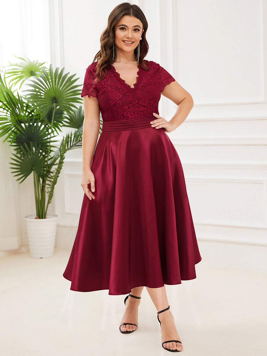 Élégante Robe mariage invitée mi-longue à manches courtes #Couleur_Bordeaux