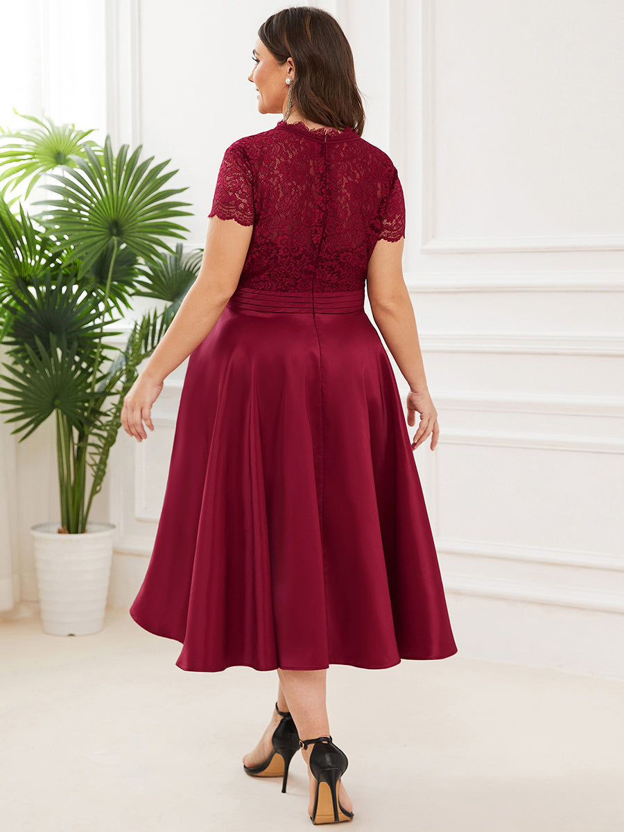 Élégante Robe mariage invitée mi-longue à manches courtes #Couleur_Bordeaux