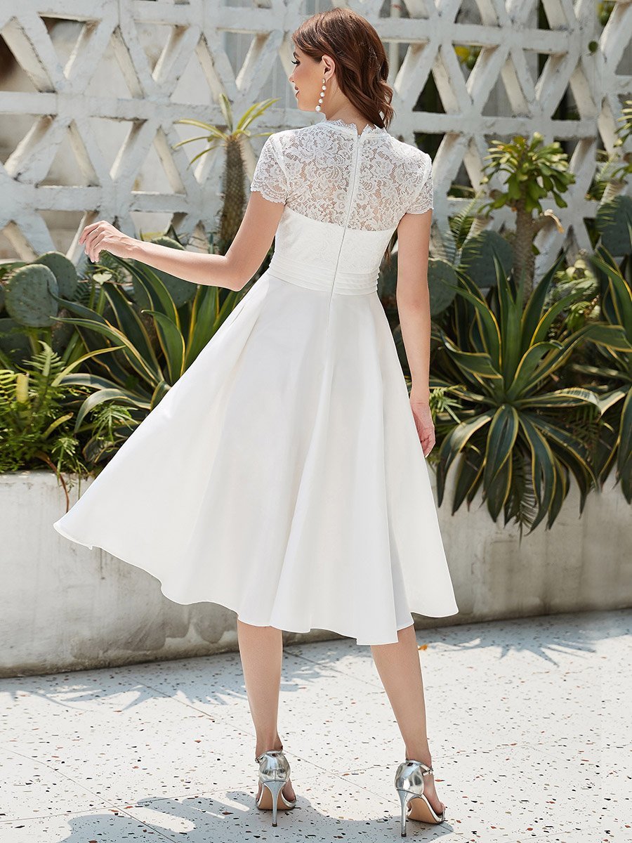 Élégante Robe mariage invitée mi-longue à manches courtes #Couleur_Blanc