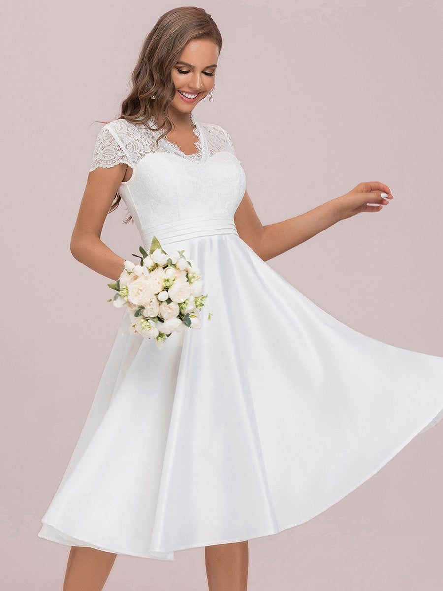 Élégante Robe mariage invitée mi-longue à manches courtes #Couleur_Blanc