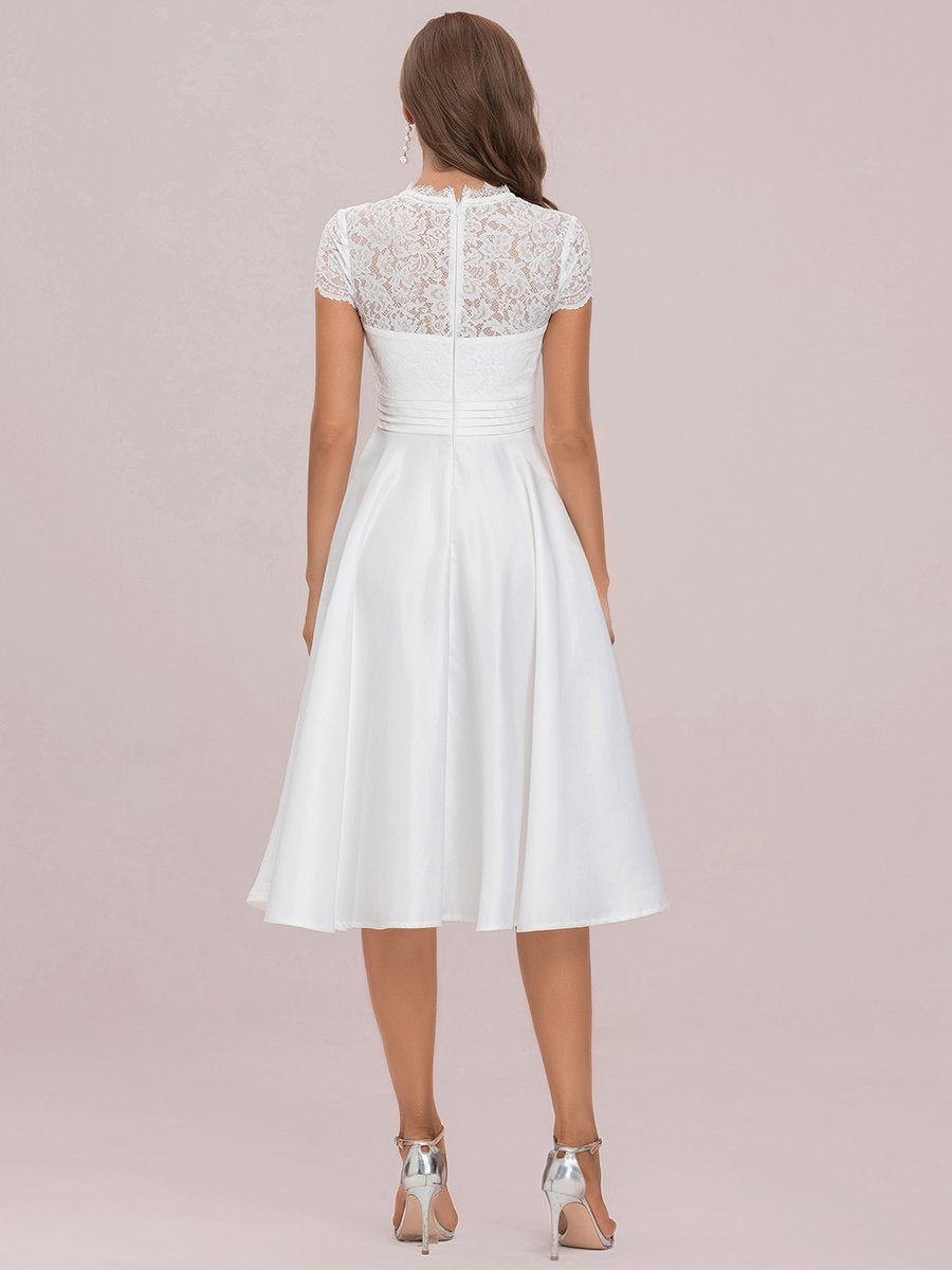 Élégante Robe mariage invitée mi-longue à manches courtes #Couleur_Blanc