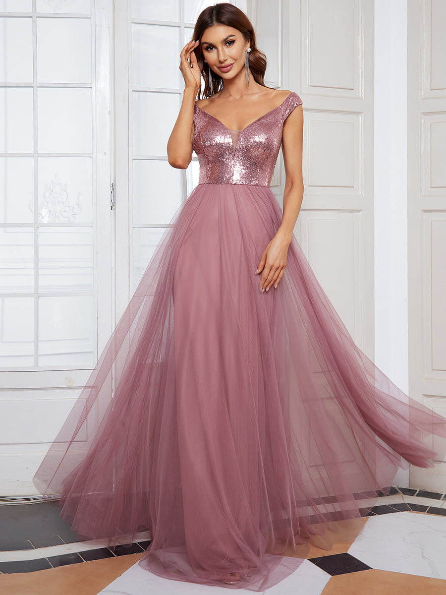 Taille personnalisée Robe de soirée sans manches paillettes taille haute #Couleur_Orchidee