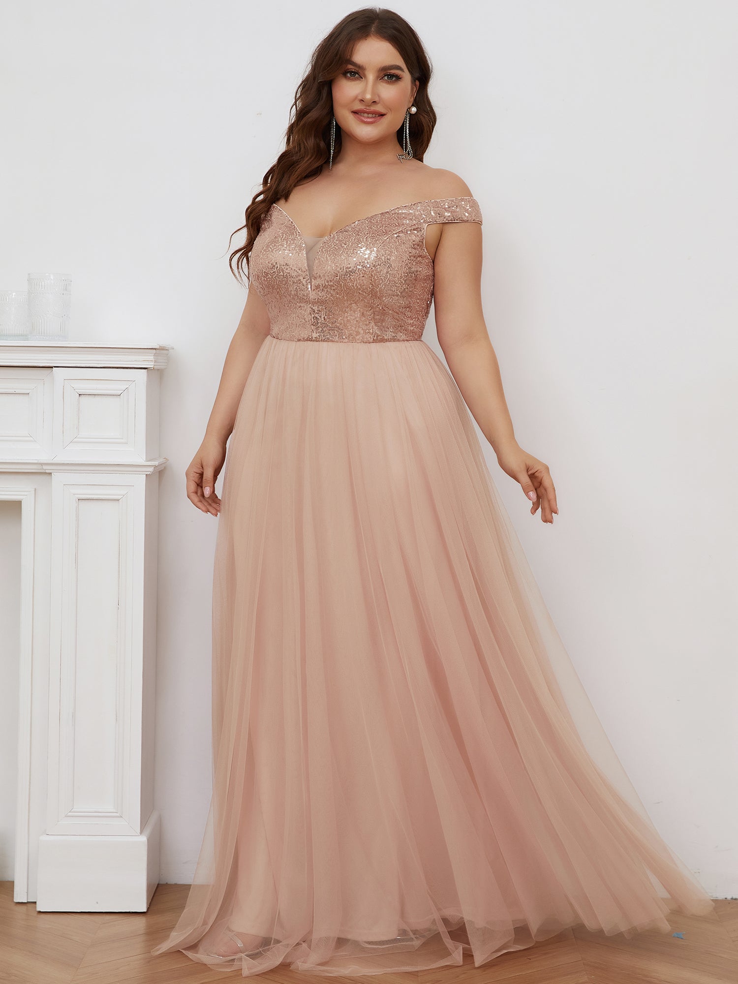 Superbe robe de soirée sans manches en tulle et paillettes taille haute #Couleur_Or rose