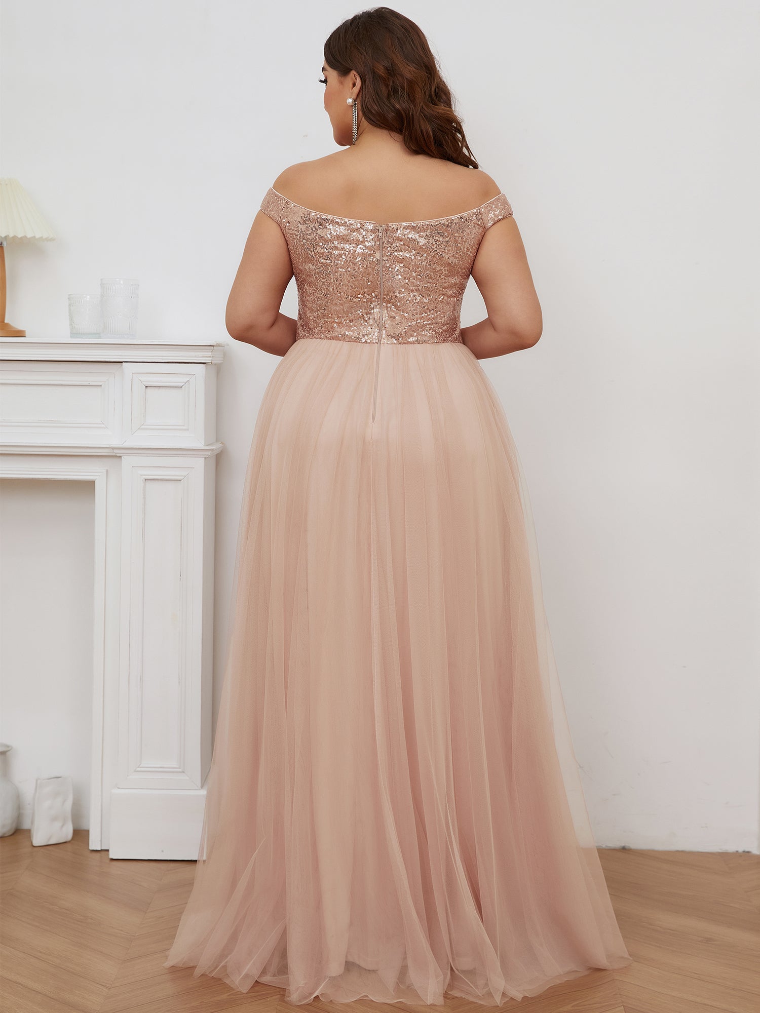 Superbe robe de soirée sans manches en tulle et paillettes taille haute #Couleur_Or rose