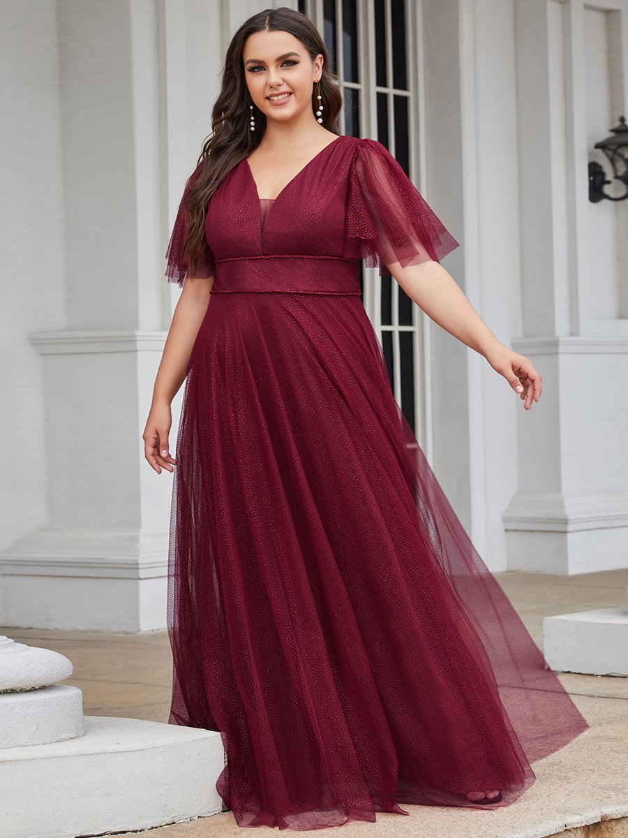 Robe de soiree en tulle a la mode Robes de grande taille a col en V profond Ever Pretty FR