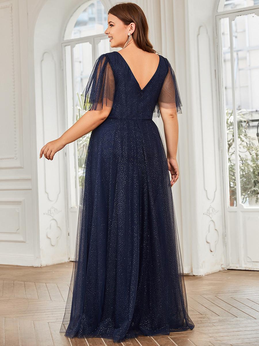 Jolie robe de soiree longue en tulle avec col en V profond Vente finale