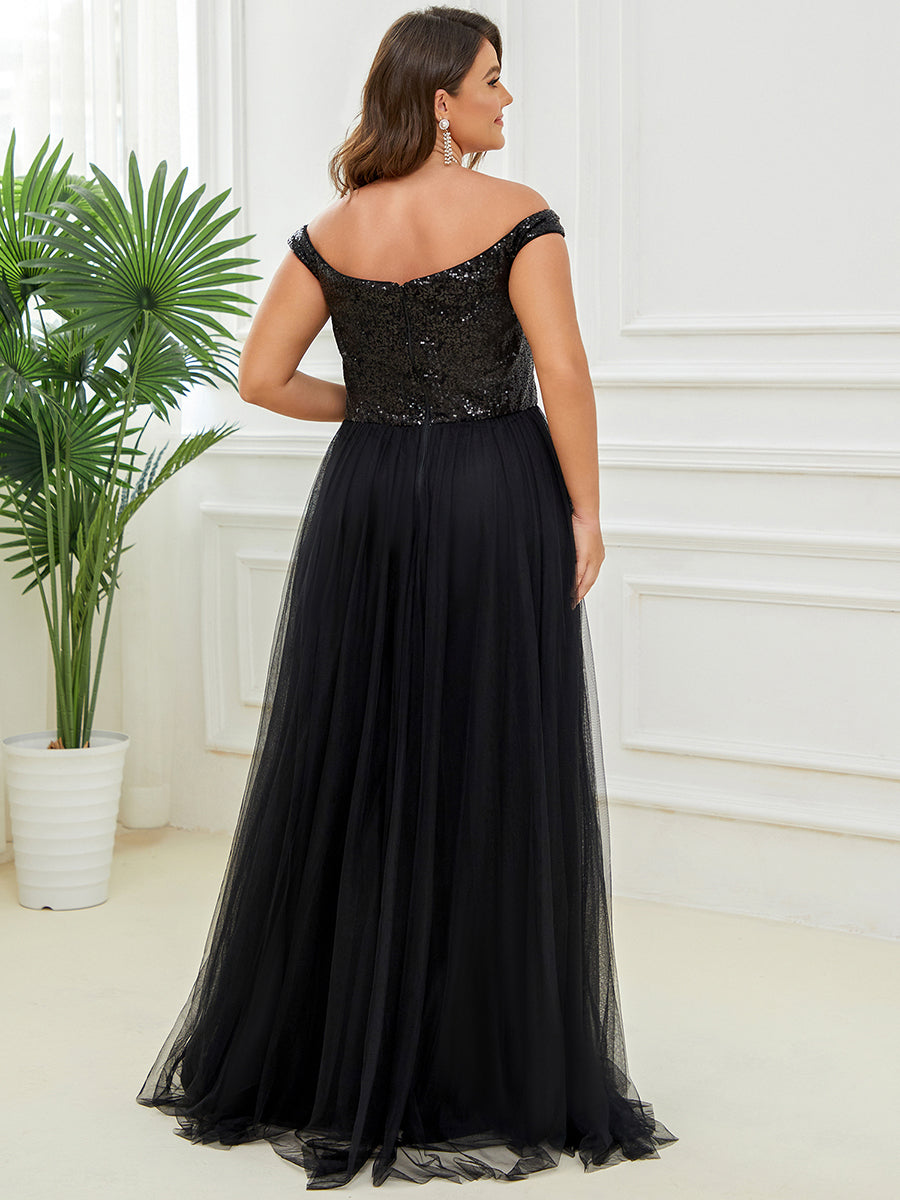 Superbe robe de soirée sans manches en tulle et paillettes taille haute #Couleur_Noir