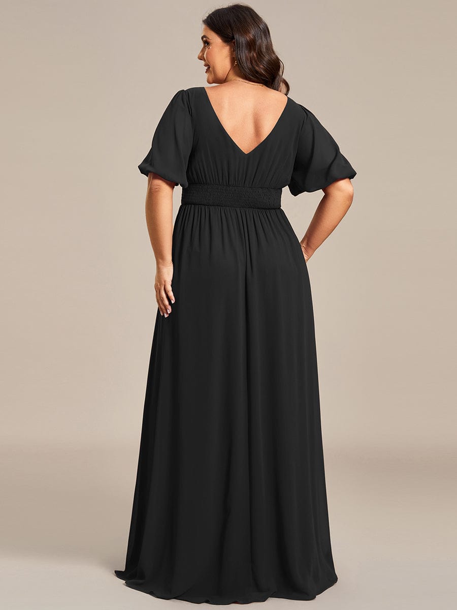 Robe de soirée Mousseline M manches courtes et col en V #Couleur_Noir