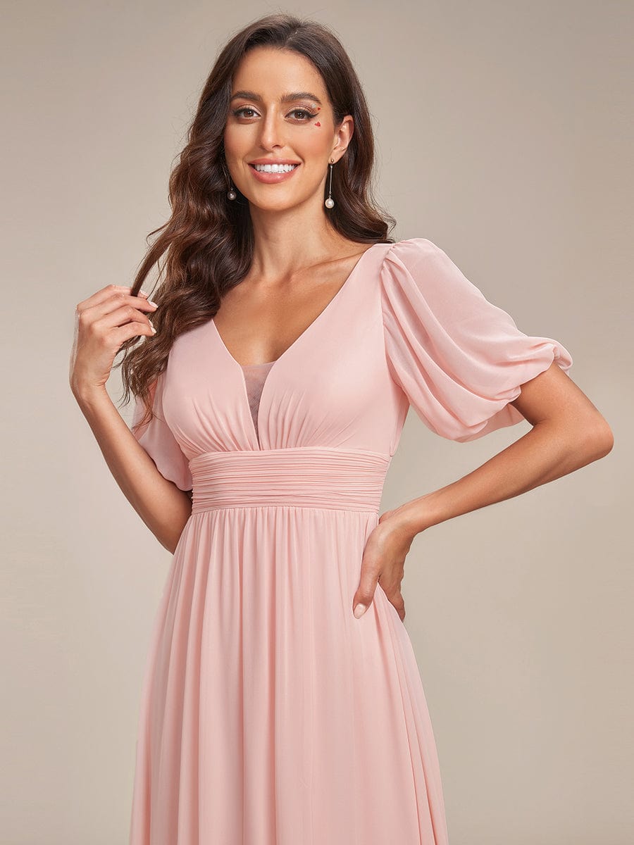 Robe de soirée Mousseline M manches courtes et col en V #Couleur_Rose