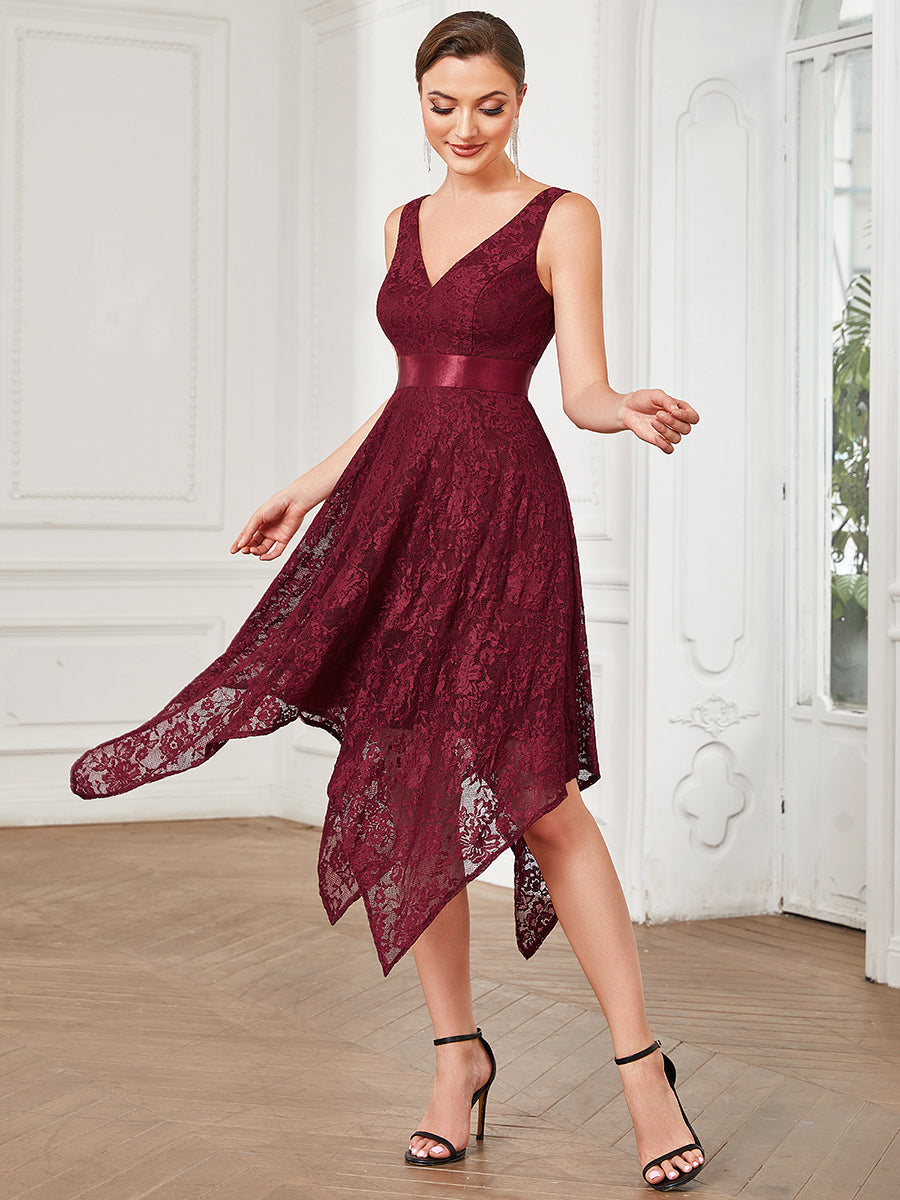 Robe de Soiree Asymetrique a la Taille en Ruban en Dentelle