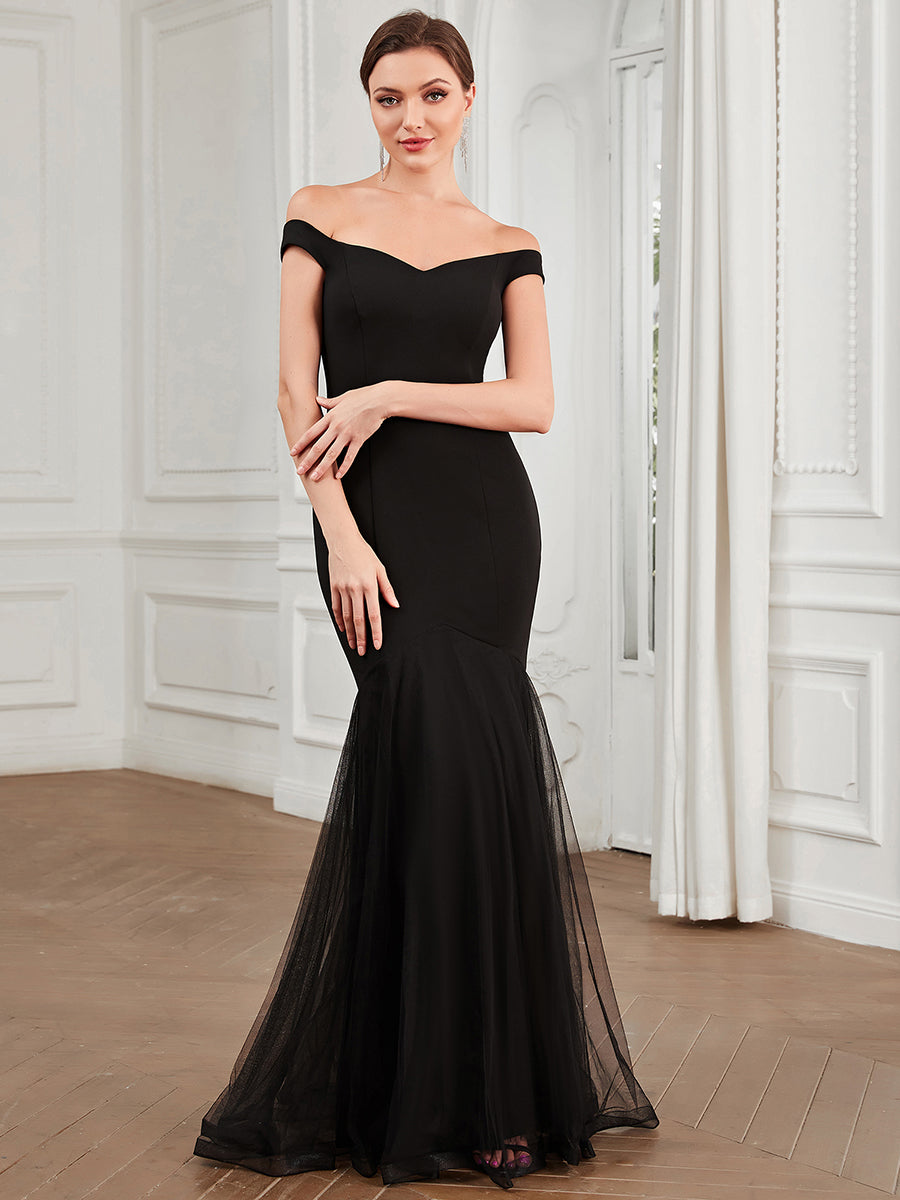 Robe de soirée moulante Tulle sirène Epaules dénudées #Couleur_Noir