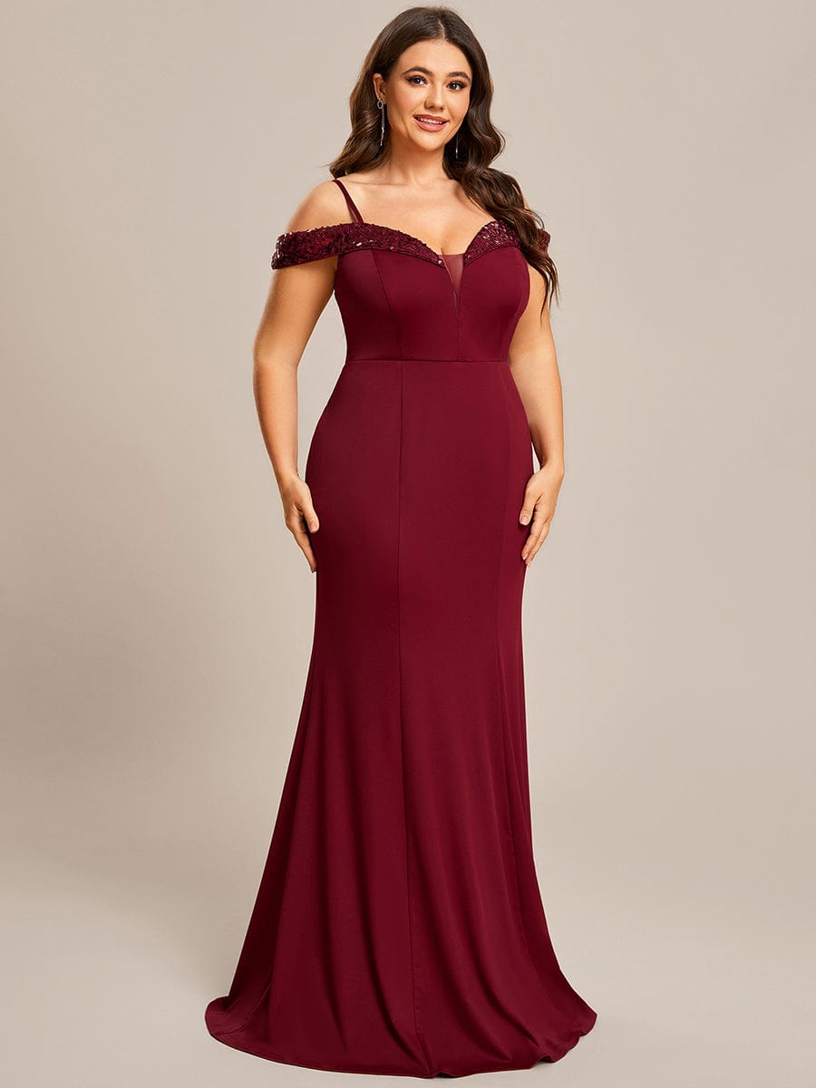 Robe de soirée Sequins Encolure V profonde Moulante élégante grande taille #Couleur_Bordeaux