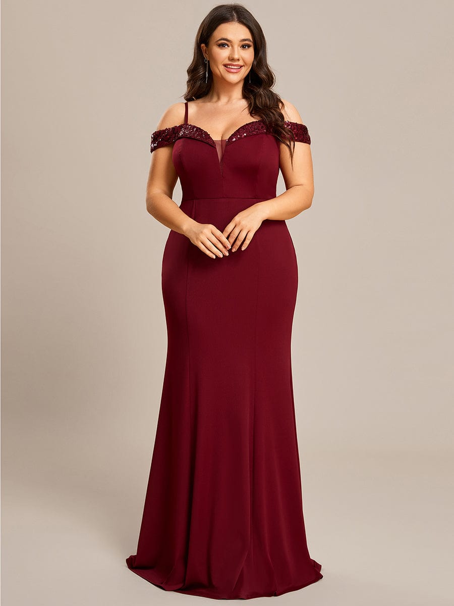 Robe de soirée Sequins Encolure V profonde Moulante élégante grande taille #Couleur_Bordeaux