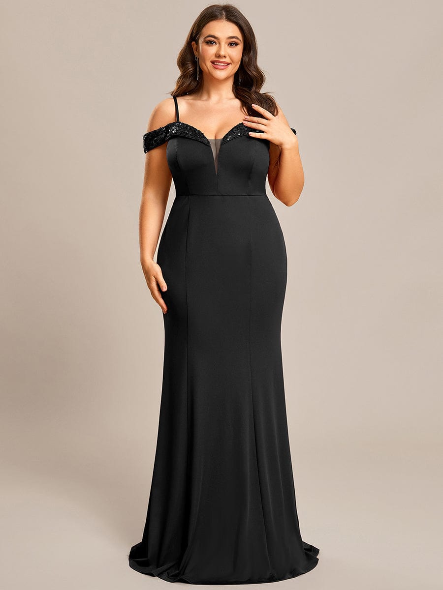 Robe de soirée Sequins Encolure V profonde Moulante élégante grande taille #Couleur_Noir