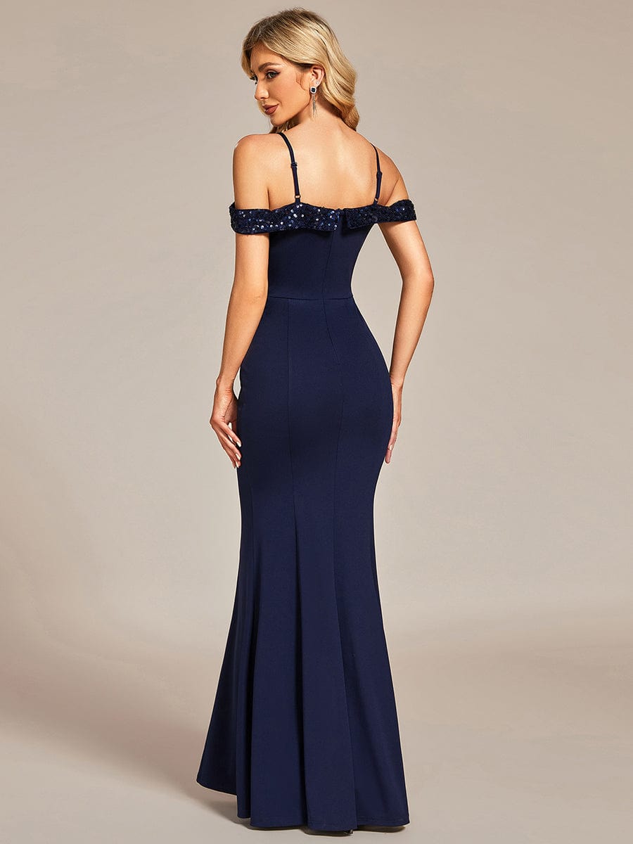 Robe de soirée Sequins Encolure V profonde Moulante élégante grande taille #Couleur_Bleu Marine