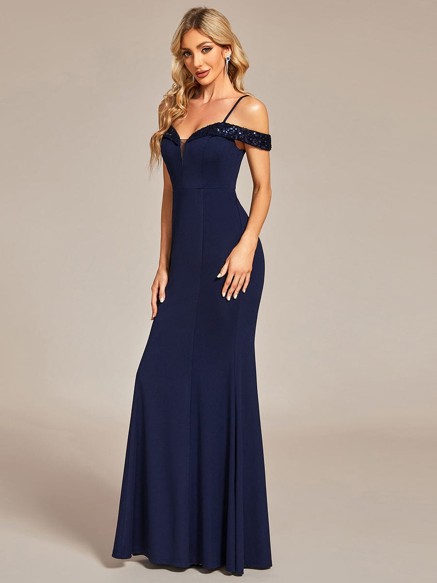 Robe de soirée Sequins Encolure V profonde Moulante élégante grande taille #Couleur_Bleu Marine