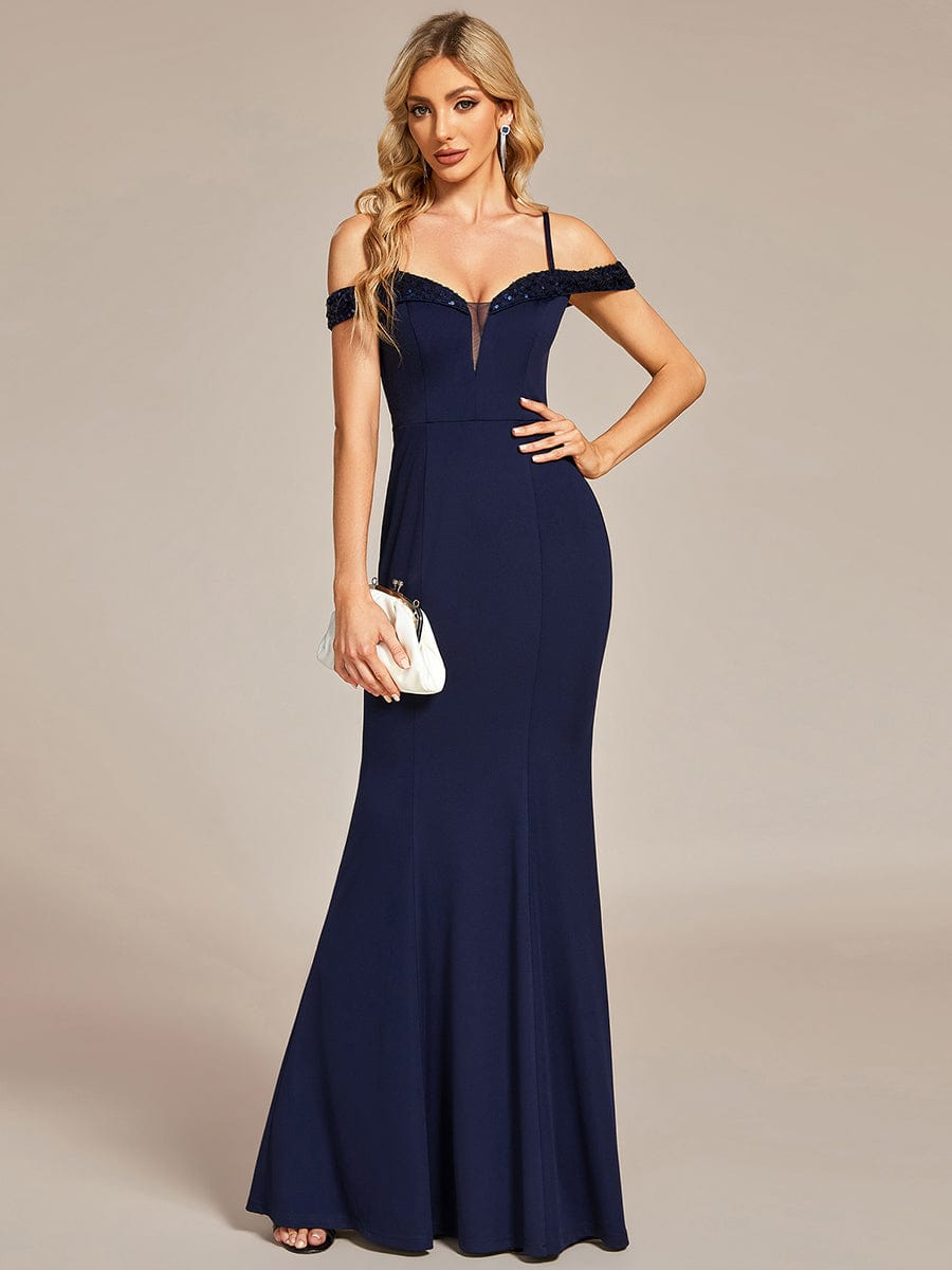 Robe de soirée Sequins Encolure V profonde Moulante élégante grande taille #Couleur_Bleu Marine