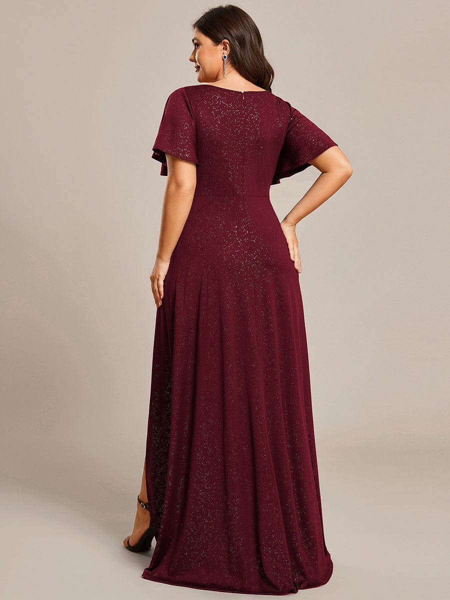 Robe de Soirée élégante à paillettes décolleté en V profond Grande taille #Couleur_Bordeaux