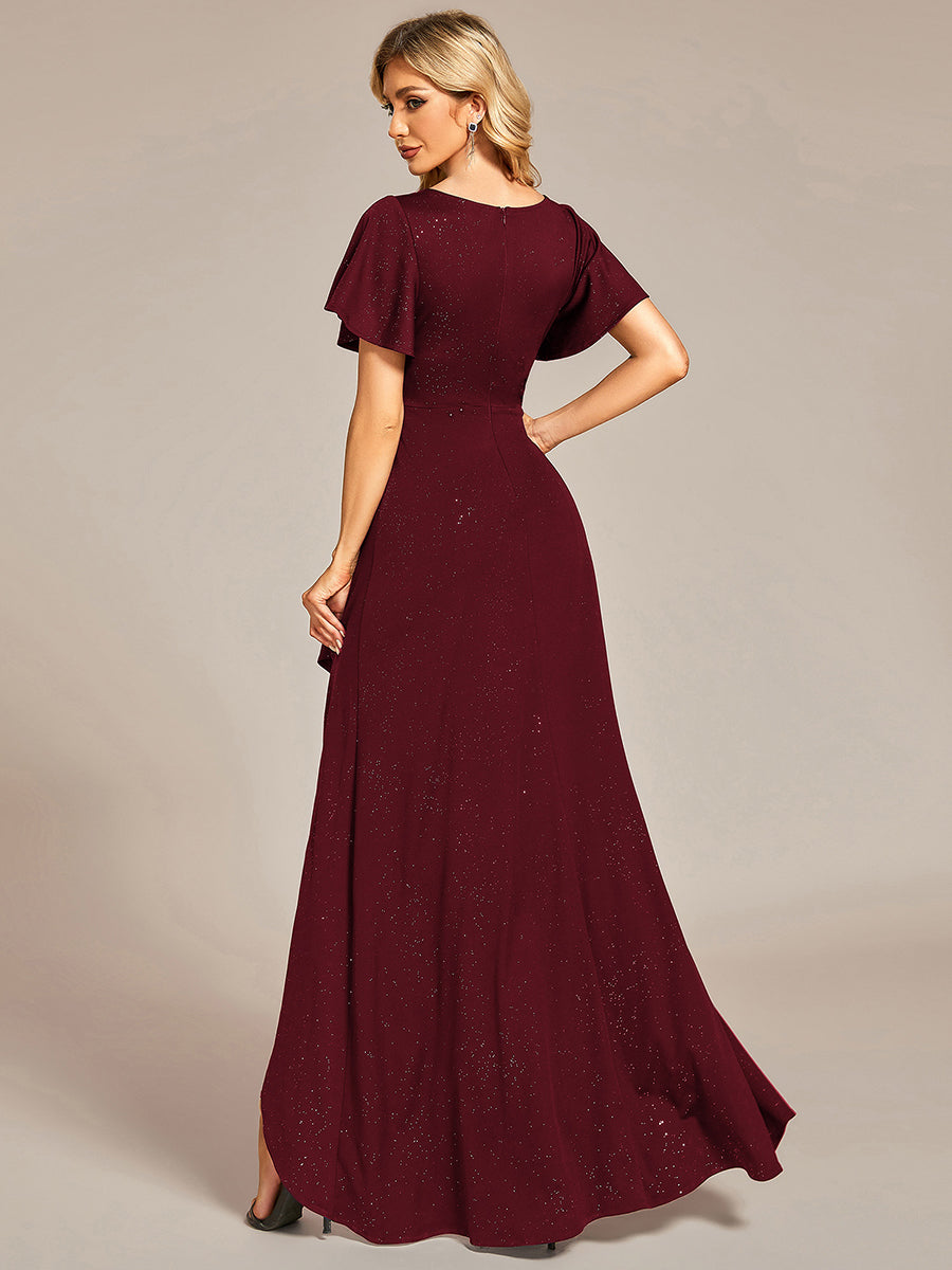 Robe de Soirée élégante à paillettes décolleté en V profond fente sur le devant #Couleur_Bordeaux