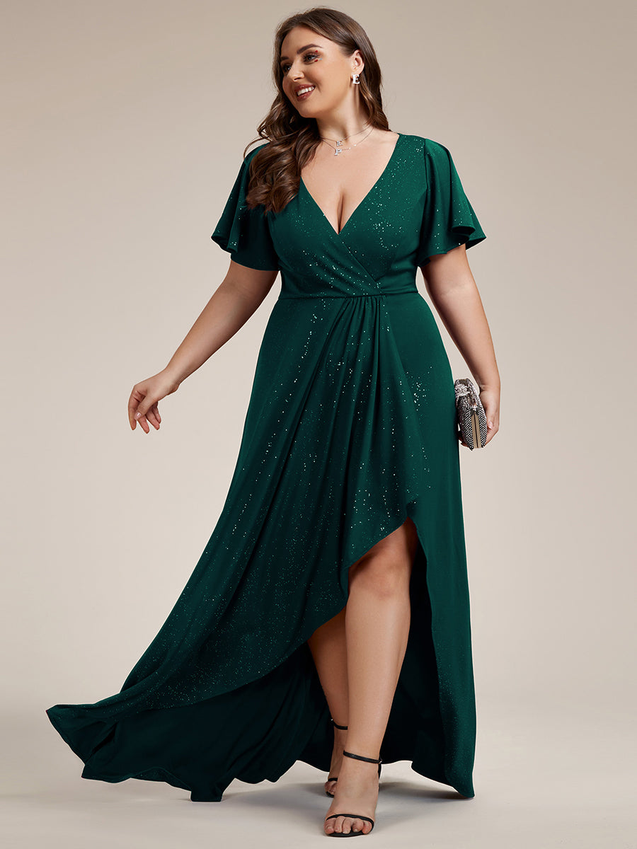 Robe de Soirée élégante à paillettes décolleté en V profond fente sur le devant #Couleur_Vert Fonce